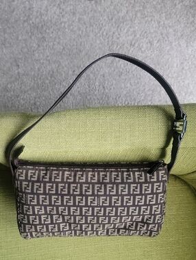 Fendi Brown & Black Zucca Canvas Shoulder Bag